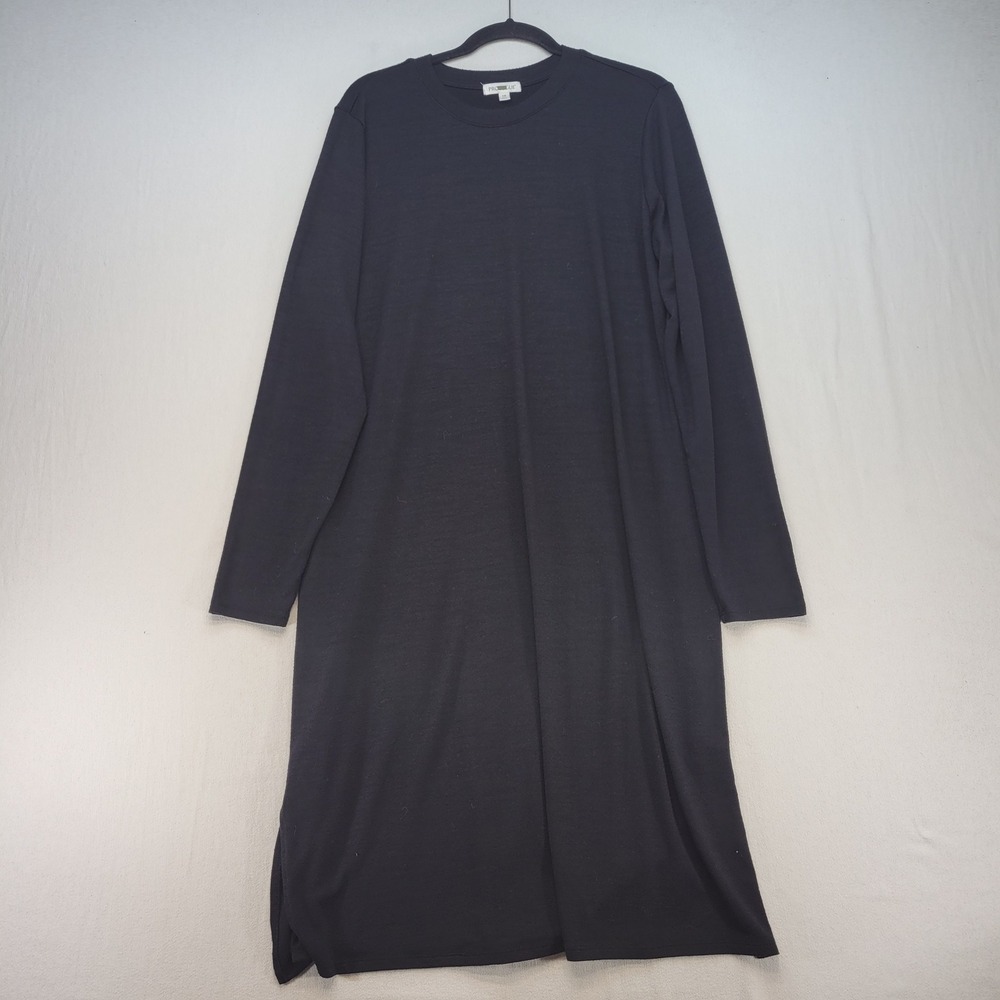 Prologue Midi Dress Womens 1X Black Long Sleeve T-Shirt Knit Round Neck